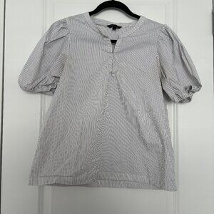 Striped Puff-Sleeve Blouse 🤍 Size M